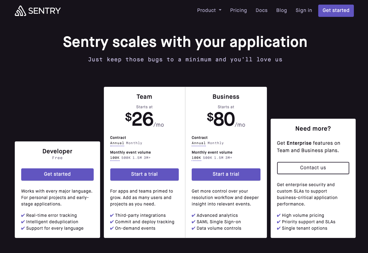 main page of Sentry