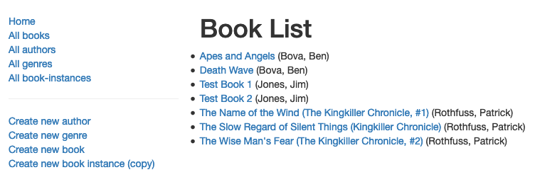 book list page screenshot